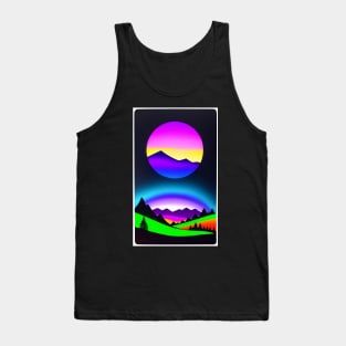 Day Glo Fluorescent Sun Mountains Abstract Landscape Tank Top